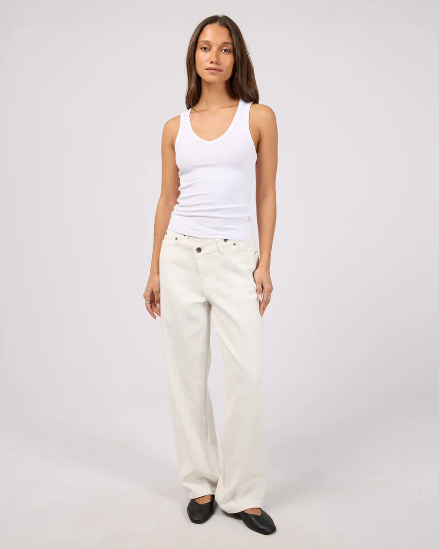 SILENT THEORY Luxe Rib Vee Tank White