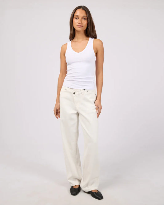 SILENT THEORY Luxe Rib Vee Tank White