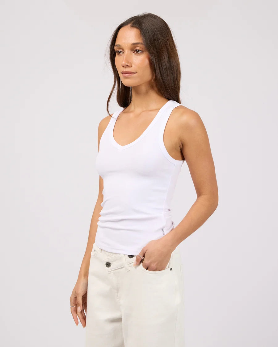SILENT THEORY Luxe Rib Vee Tank White