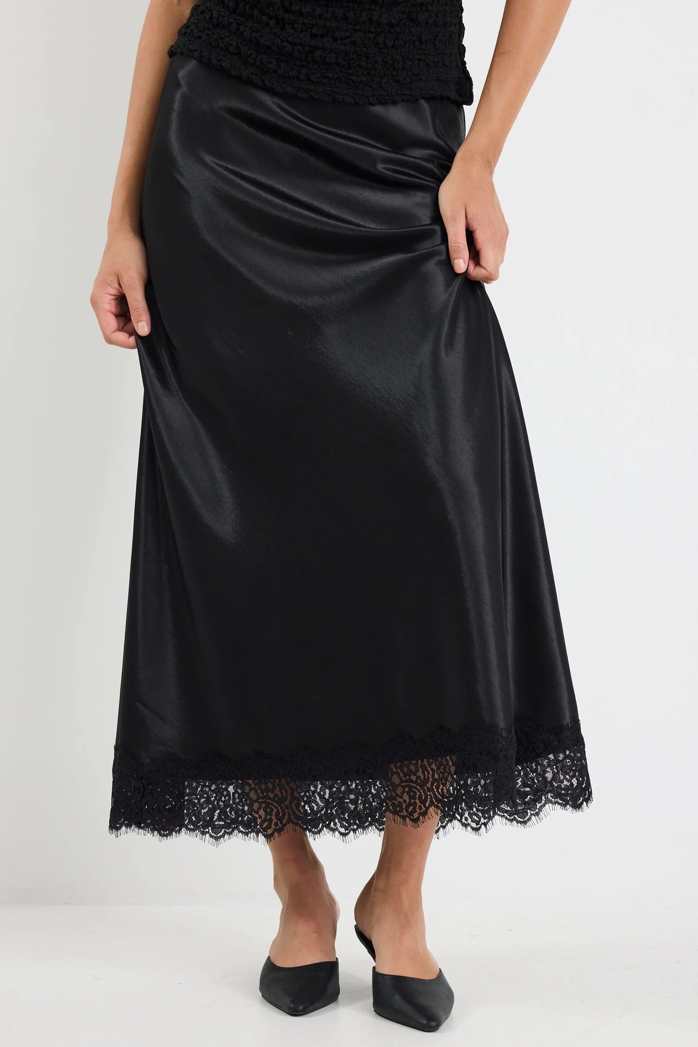 GEORGIA ZOE Margarita Satin Lace Trim Skirt Black