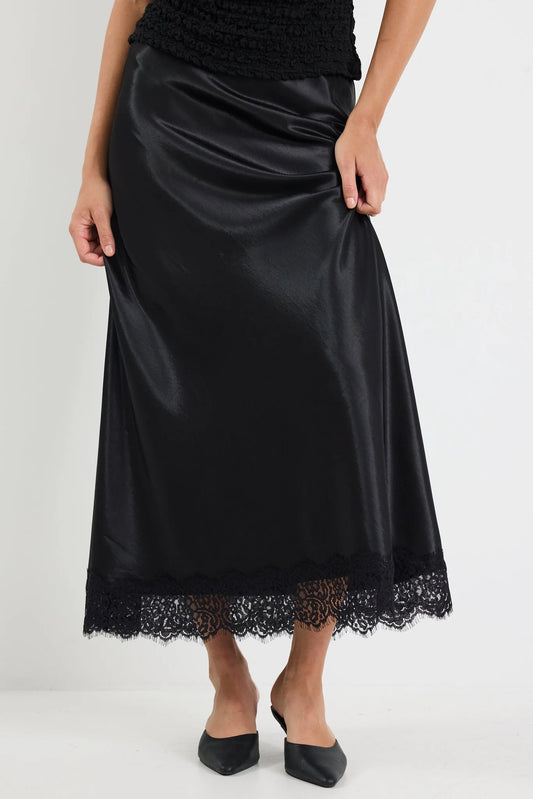 GEORGIA ZOE Margarita Satin Lace Trim Skirt Black