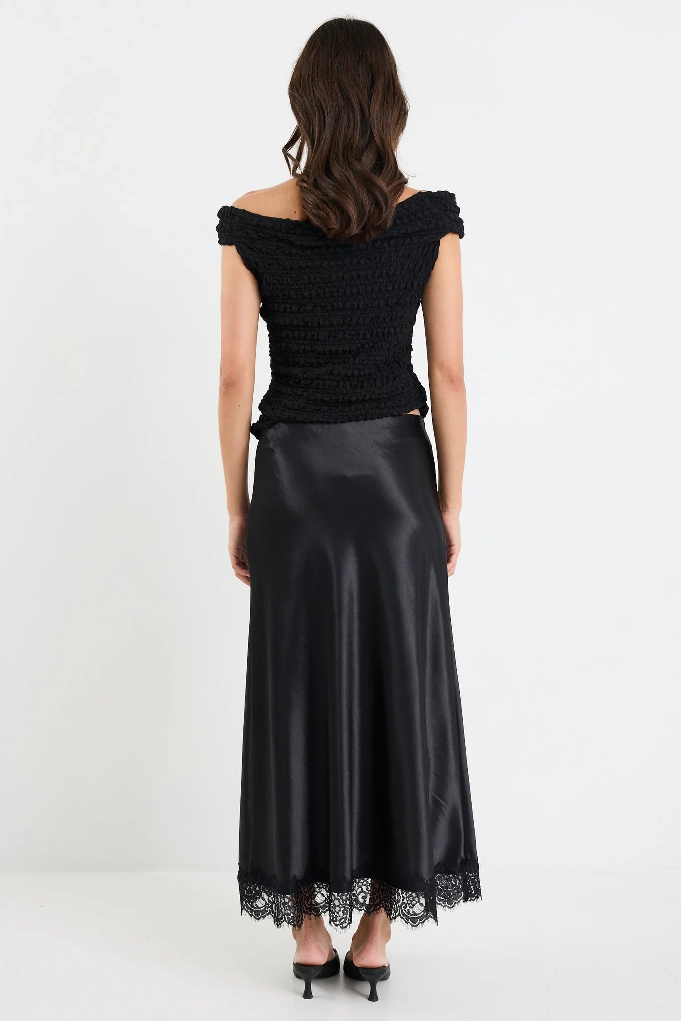 GEORGIA ZOE Margarita Satin Lace Trim Skirt Black