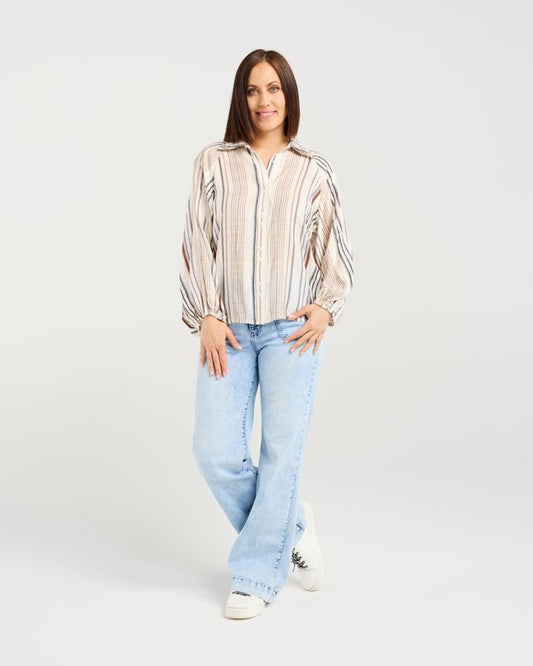 ZAFINA Marigold Shirt Mist Stripes Print