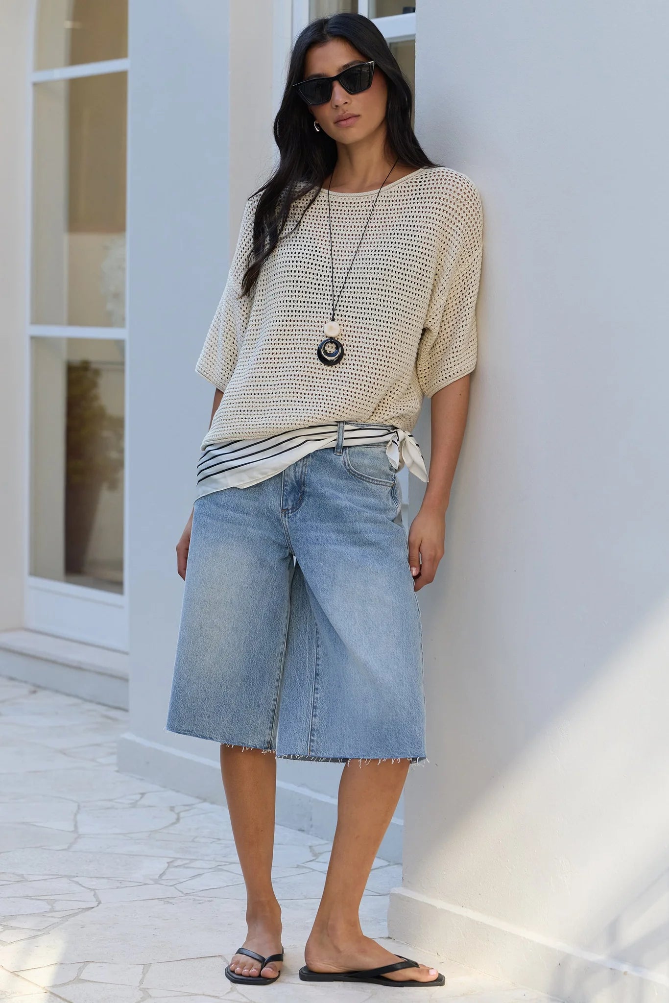 STORIES BE TOLD Maverick Vintage Blue Knee Length Bermuda Denim Short