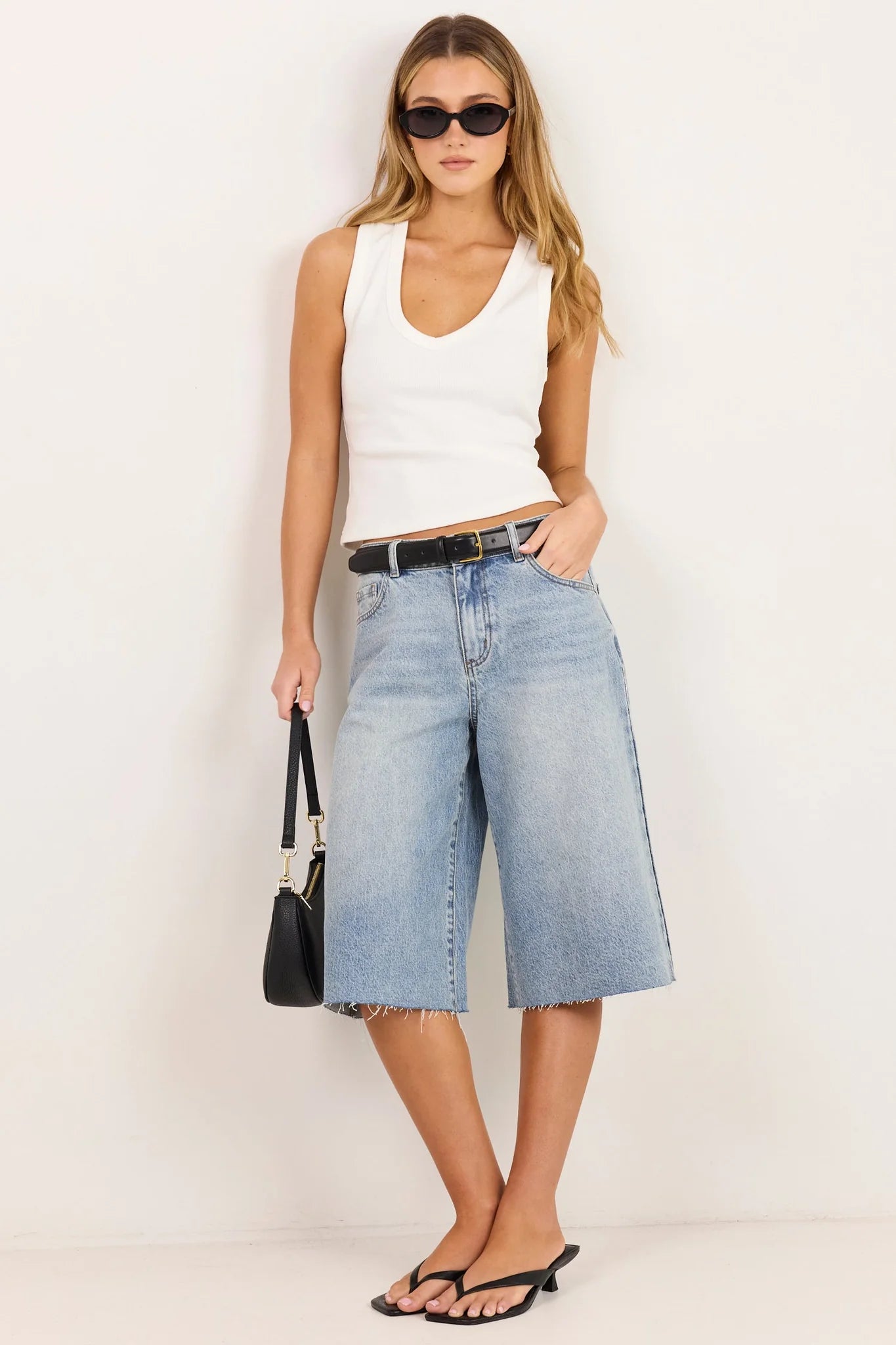 STORIES BE TOLD Maverick Vintage Blue Knee Length Bermuda Denim Short