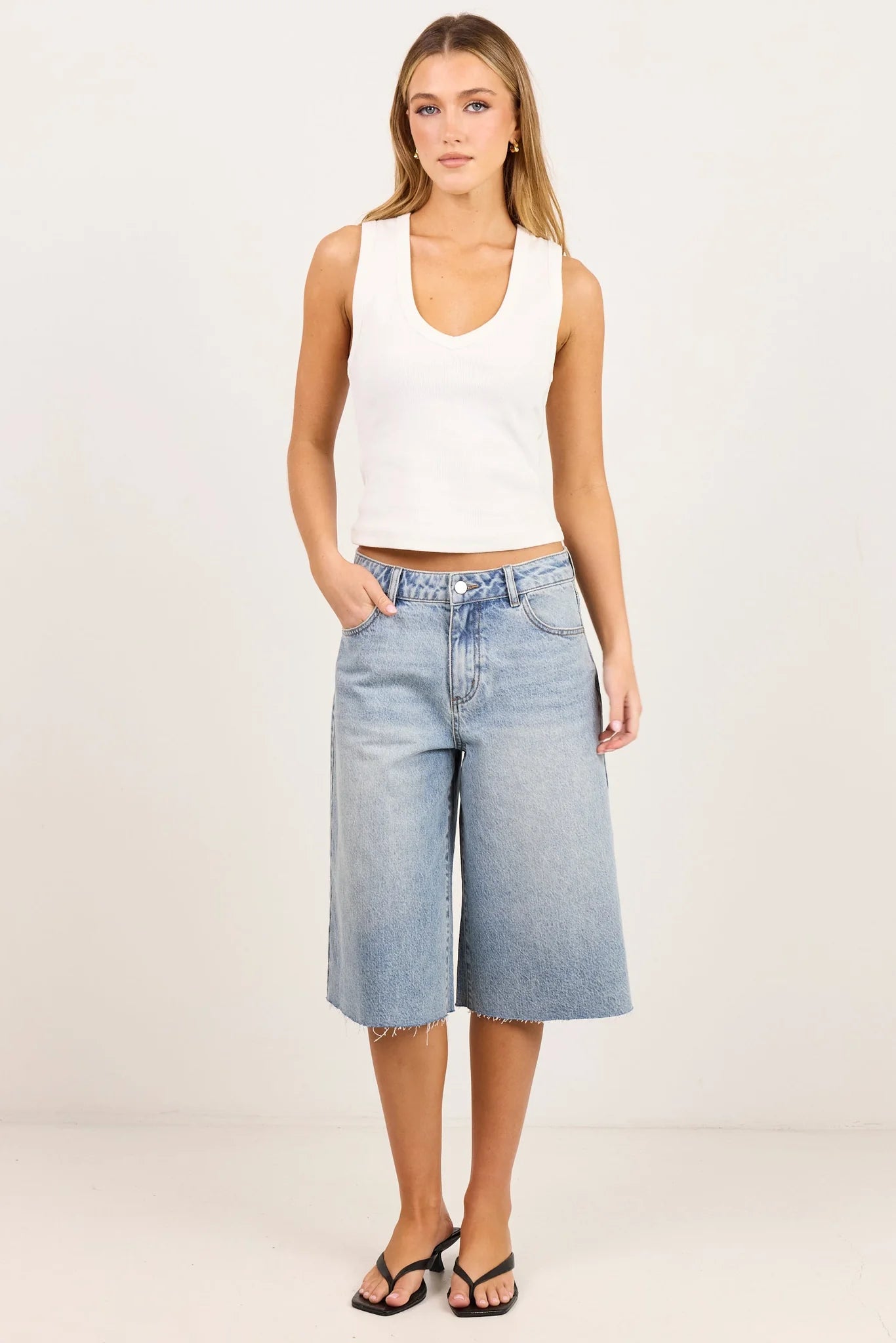 STORIES BE TOLD Maverick Vintage Blue Knee Length Bermuda Denim Short