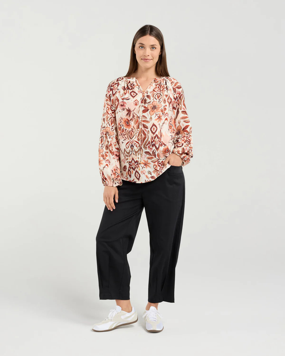 BLACKSTONE Monica Gathered Sleeve Top Shiraz Floral