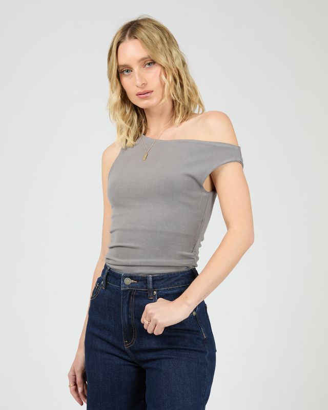 ALL ABOUT EVE Kylie Off Shoulder Top Charcoal