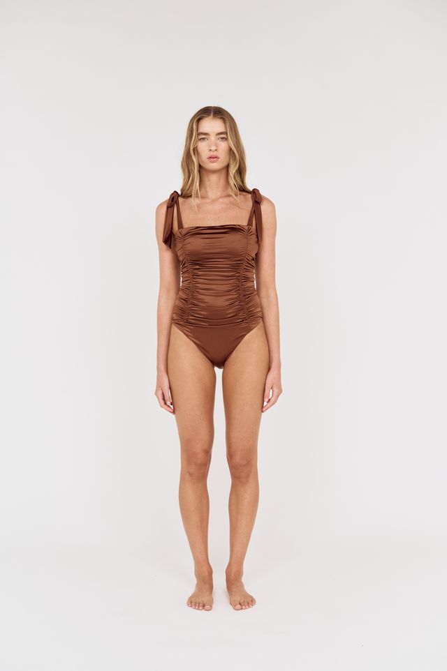 MINK PINK Nala Gathered One Piece Swimsuit Bronze