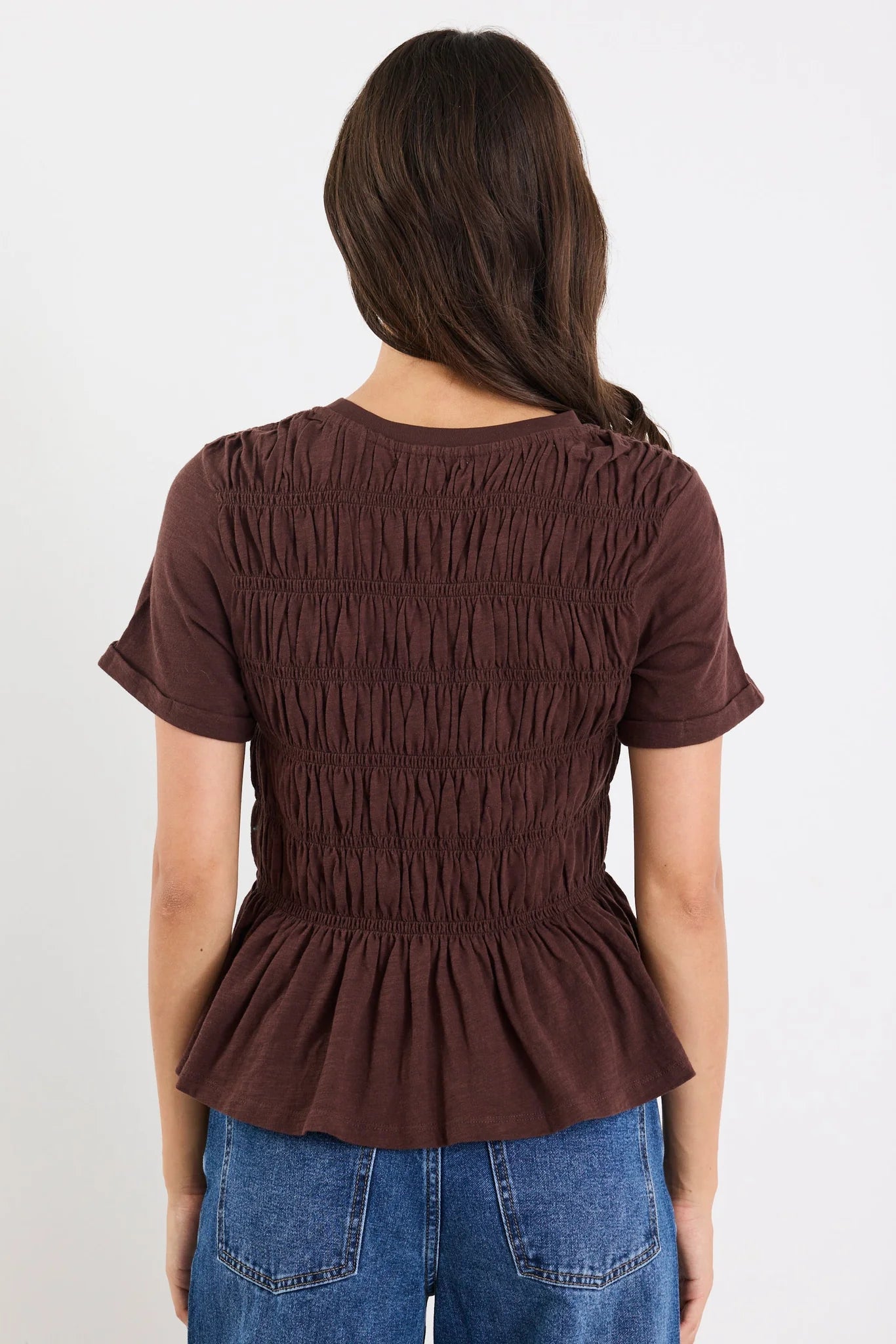 STORIES BE TOLD Neat Chocolate Slub Shirred Tee