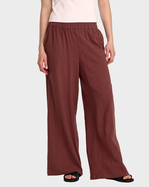 RVCA New Yume Wide Leg Elasticated Pants Terra Brown