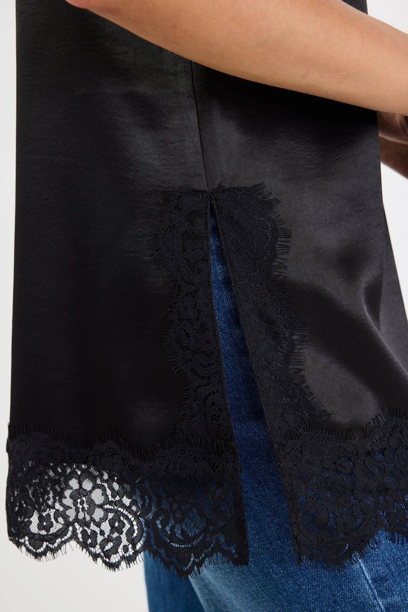 GEORGIA ZOE Noir Black Satin Lace Trim Cami Singlet Top