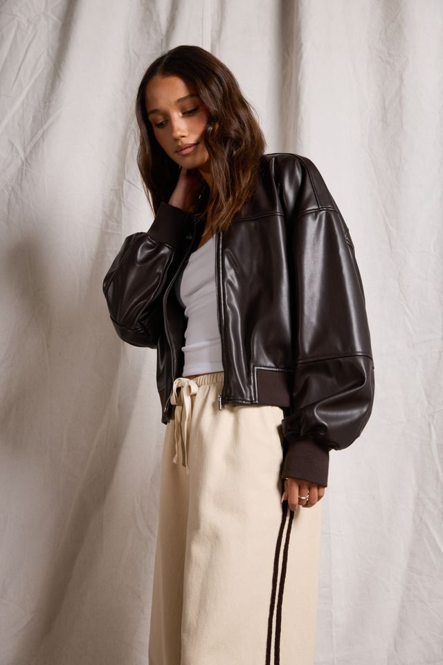 SILENT THEORY Luxe Bomber Jacket Chocolate