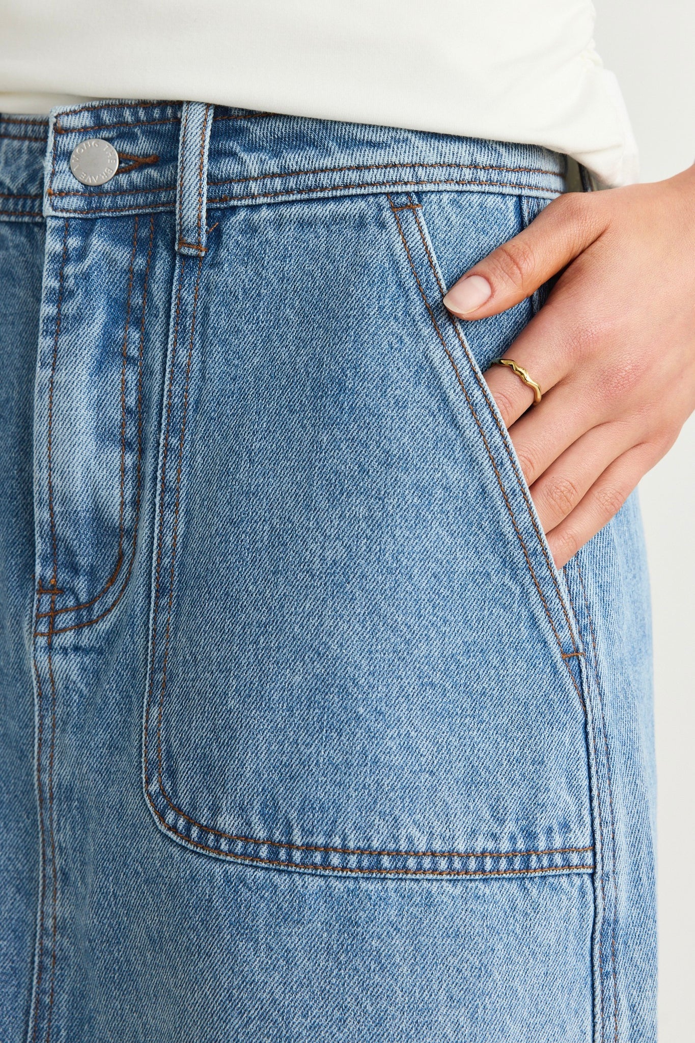 IVY + JACK Orchard Pocket Front Denim Skirt Mid Blue