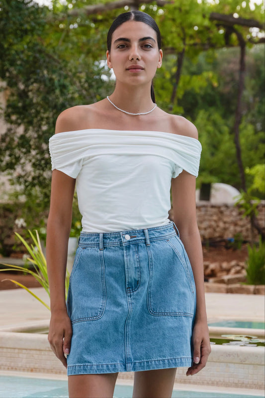 IVY + JACK Orchard Pocket Front Denim Skirt Mid Blue