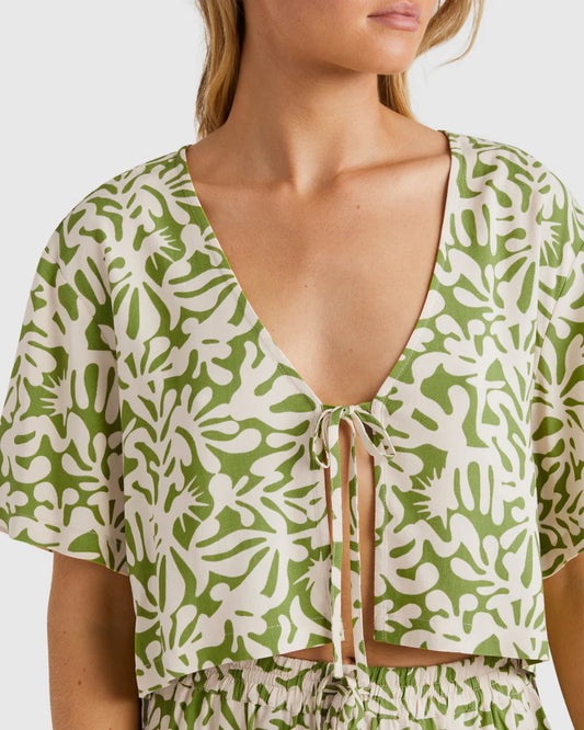 Billabong Womens Palm Grove Tie Shirt Celery