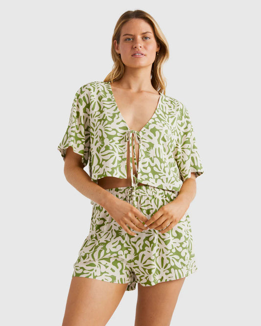 Billabong Womens Palm Grove Tie Shirt Celery