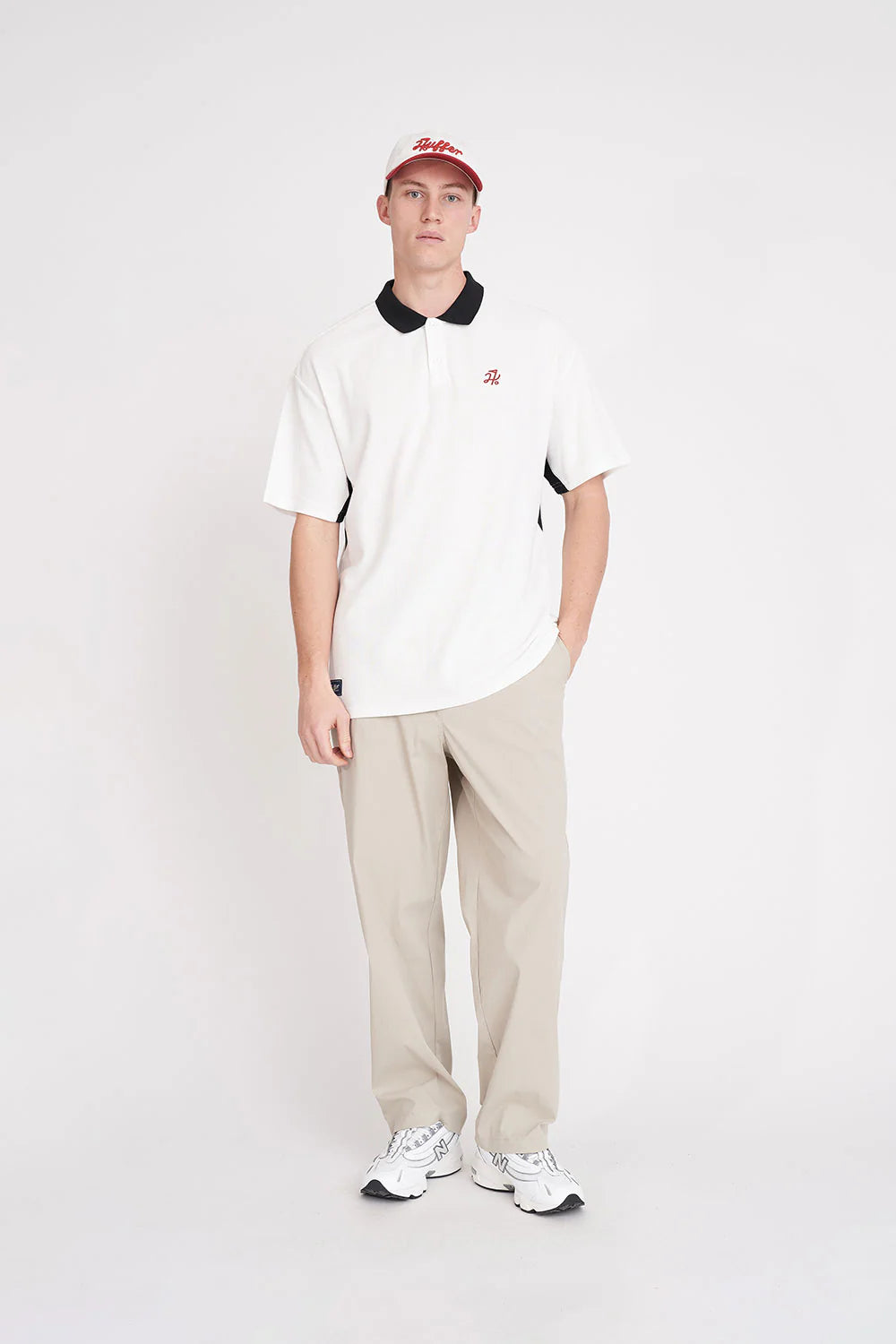 HUFFER GOLF Pique Panel Polo Shirt Chalk/Basalt