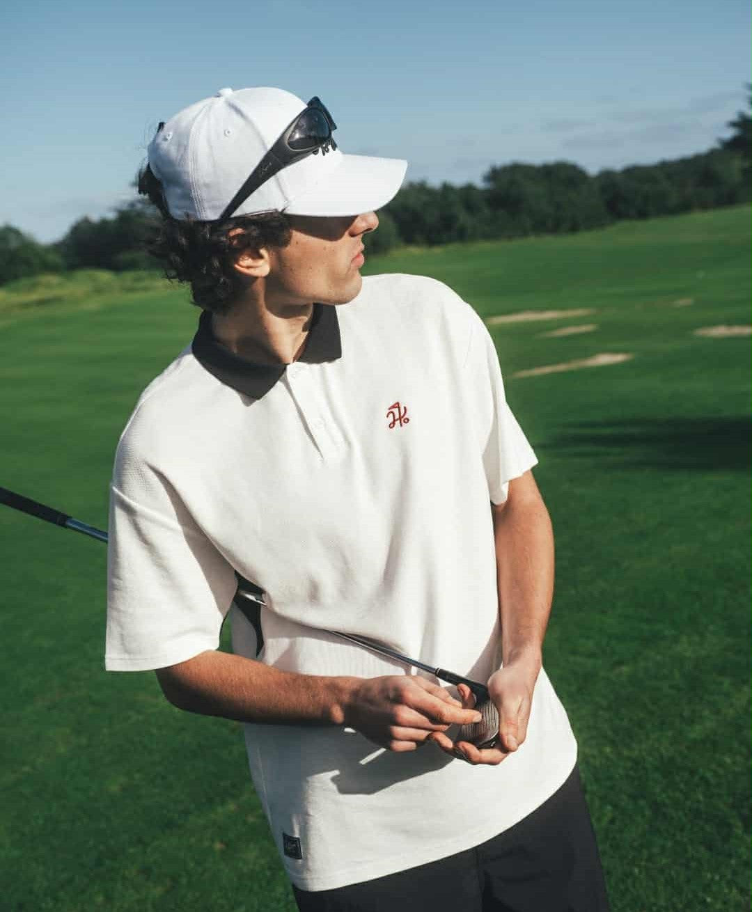 HUFFER GOLF Pique Panel Polo Shirt Chalk/Basalt