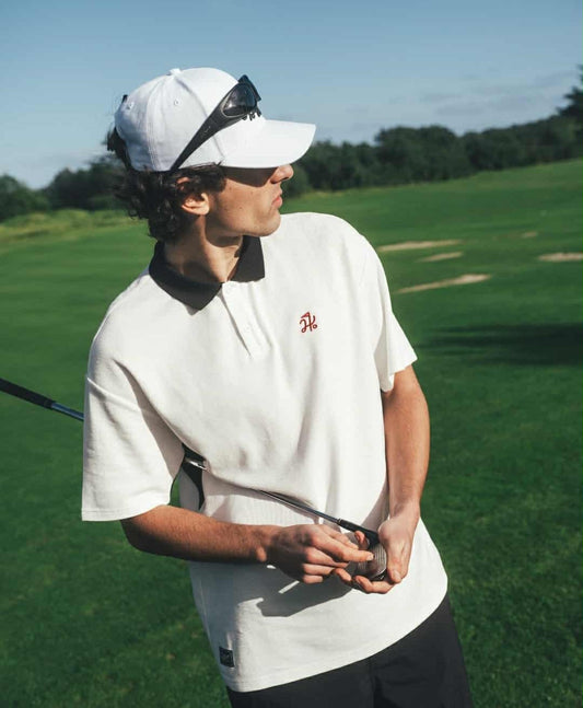HUFFER GOLF Pique Panel Polo Shirt Chalk/Basalt
