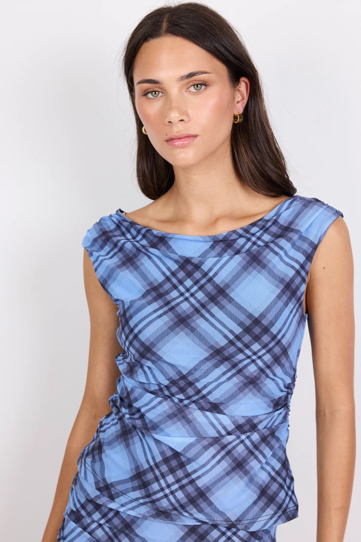 AMONG THE BRAVE Ponder Blue Check Mesh Top