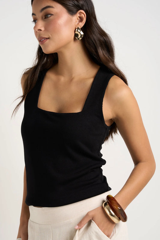AMONG THE BRAVE Positive Black Rib Square Tank Black