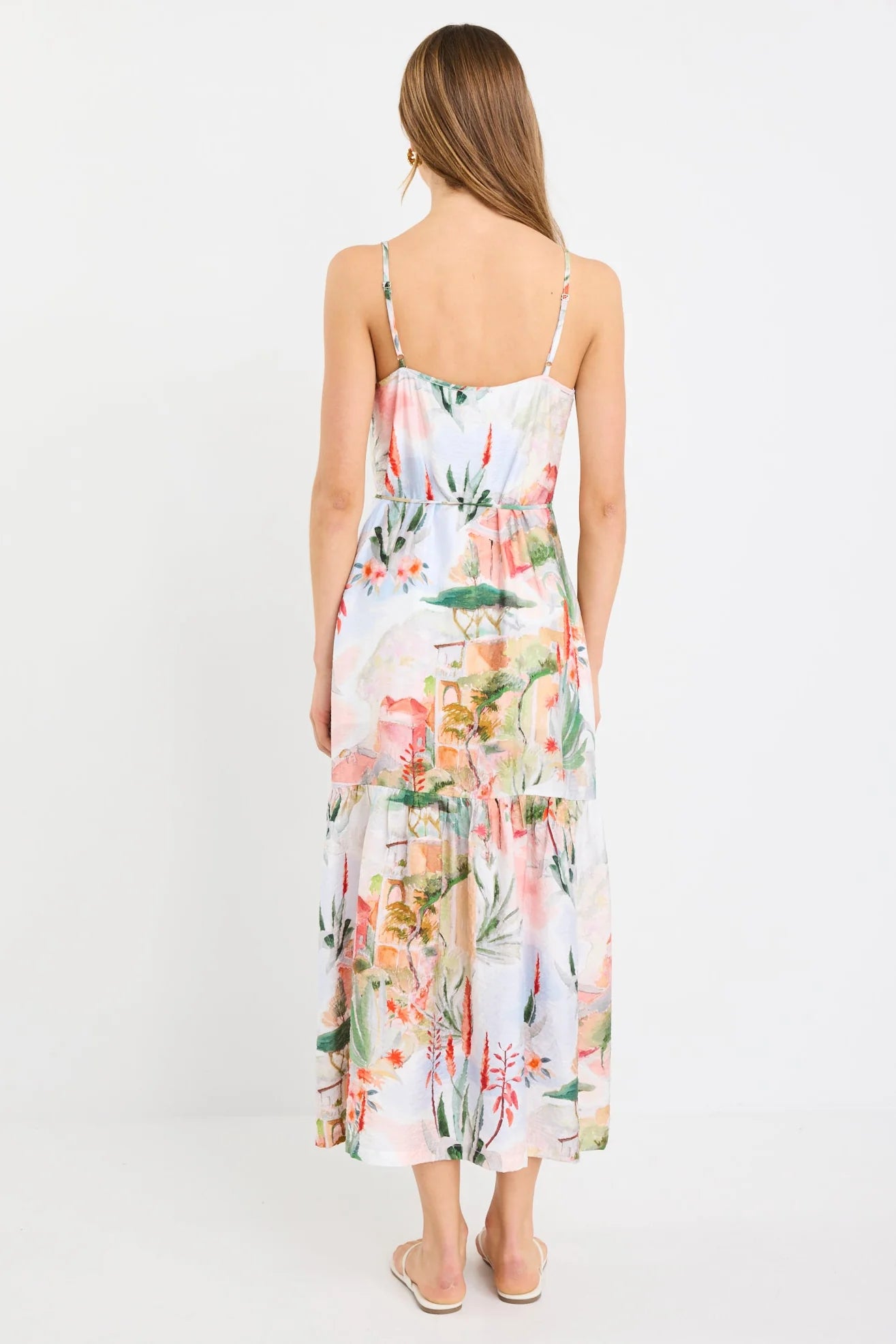 AMONG THE BRAVE Relax Tuscan Sunset Strappy Tiered Maxi Tiered  Dress