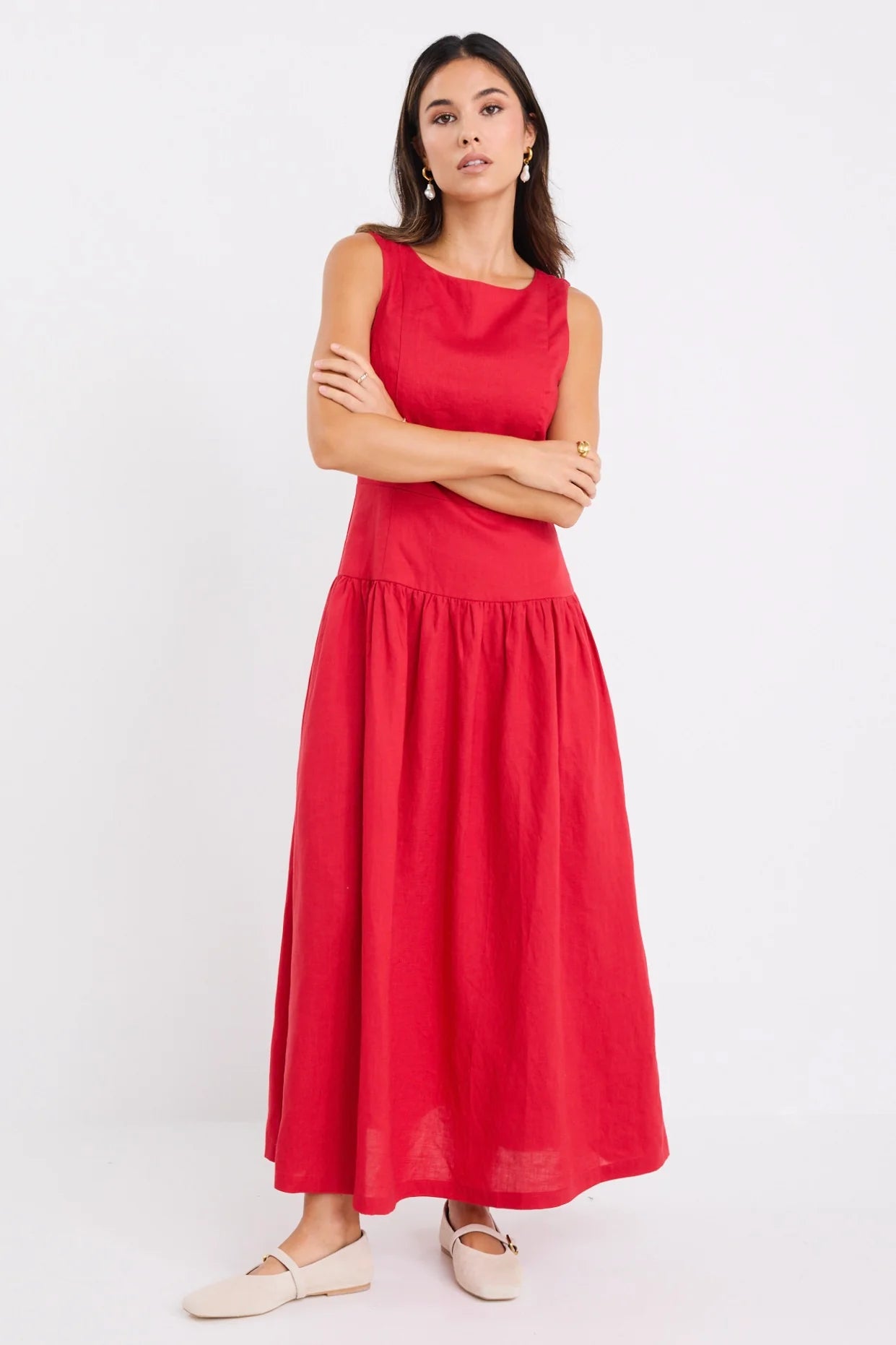 STORIES BE TOLD Results Red Linen Blend Dress