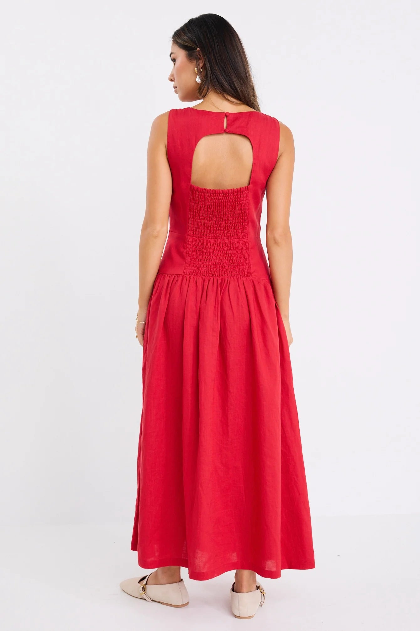 STORIES BE TOLD Results Red Linen Blend Dress