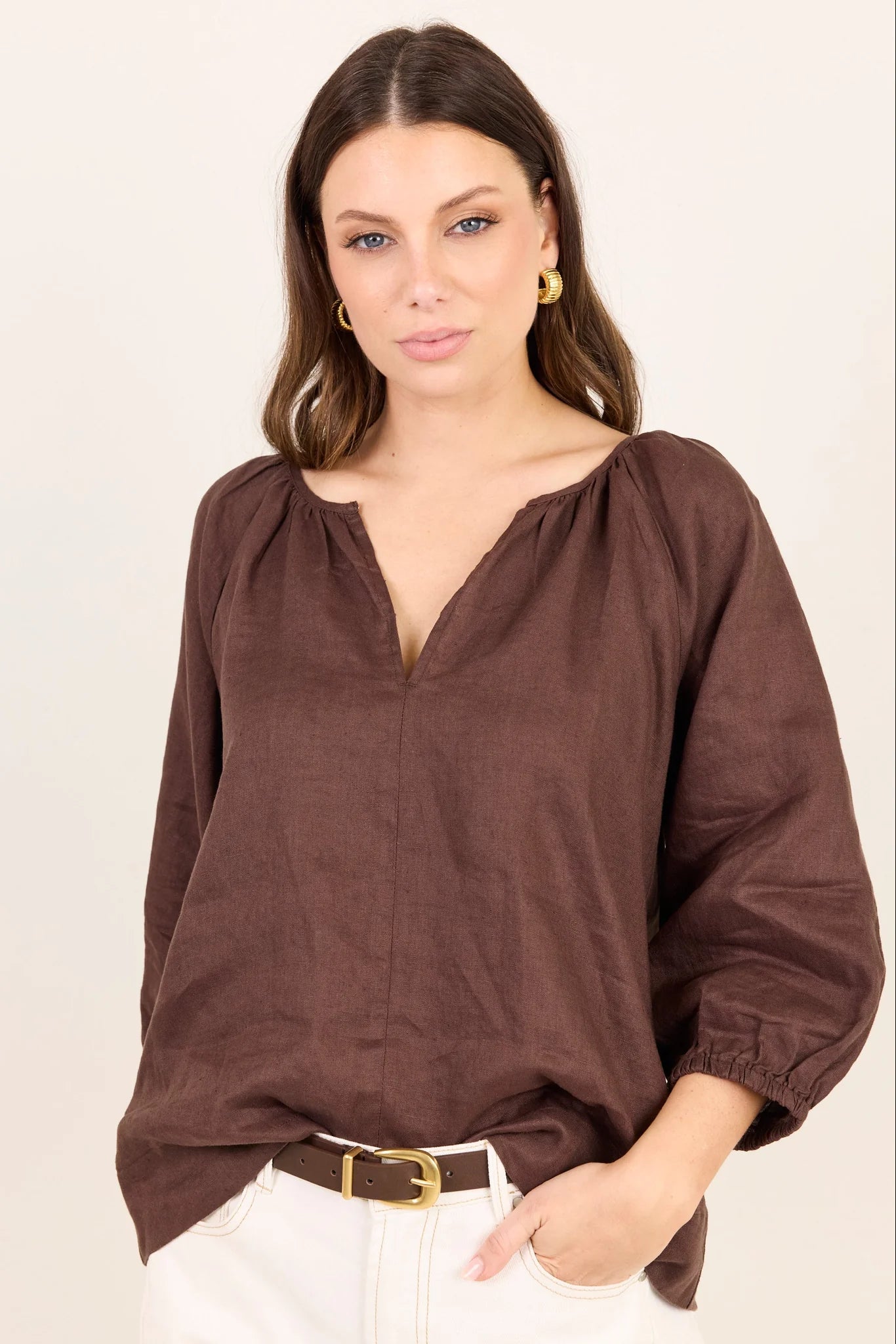 REUNION Revolutionary Linen Top Chocolate