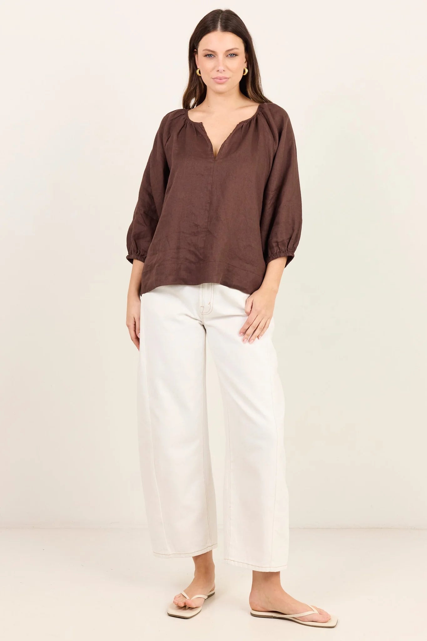 REUNION Revolutionary Linen Top Chocolate