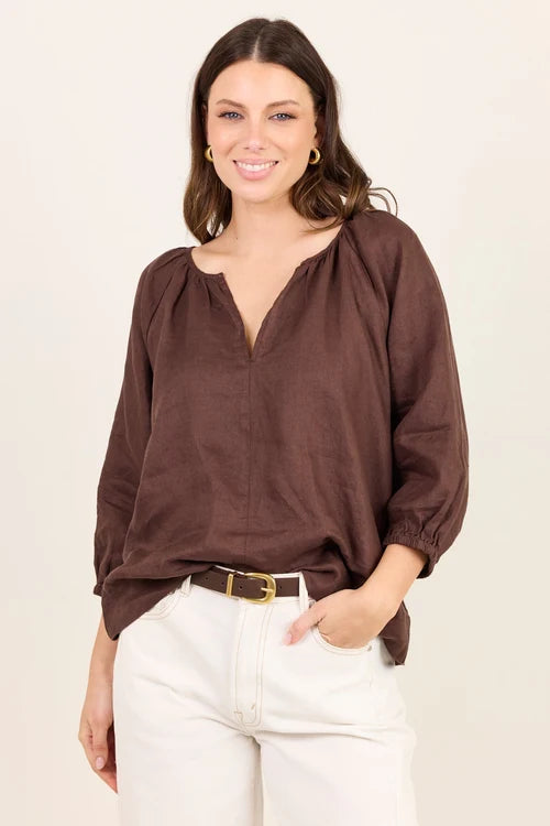 REUNION Revolutionary Linen Top Chocolate