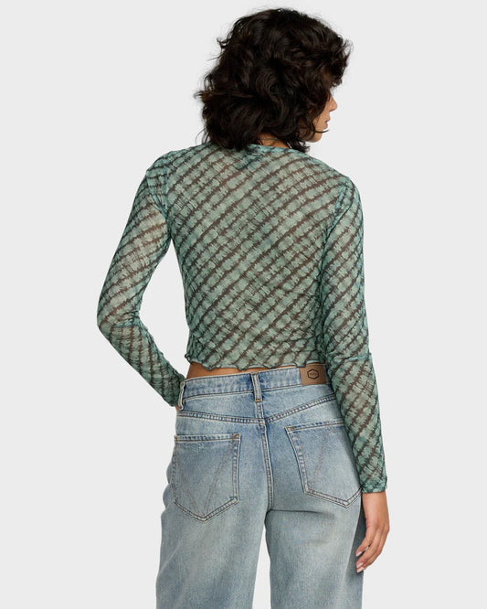 RVCA River Long Sleeve Mesh Top Sea Green