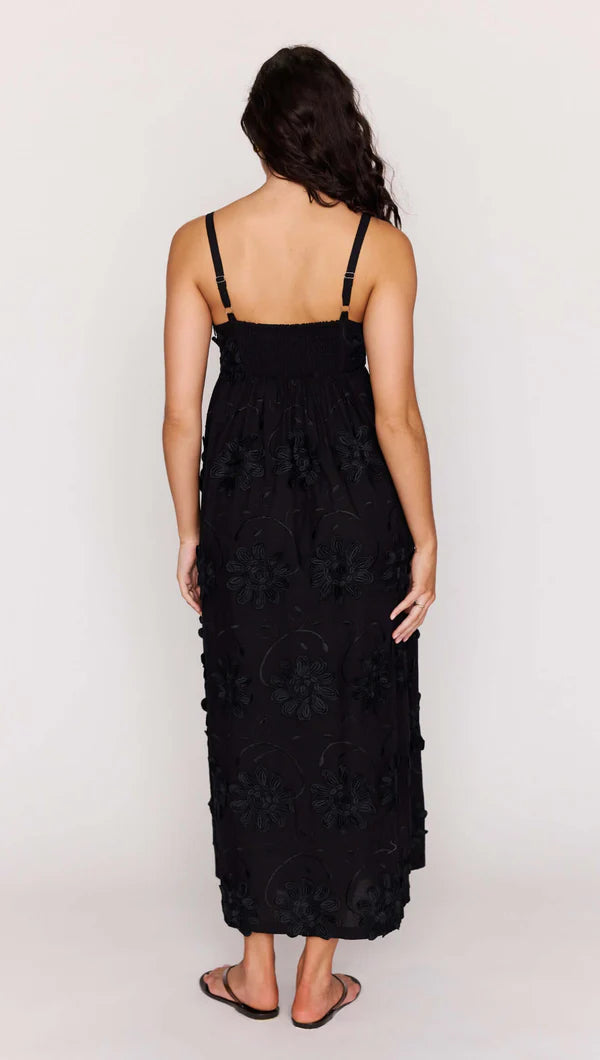 MINK PINK Roma Black Tiered Cotton Applique Midi Dress