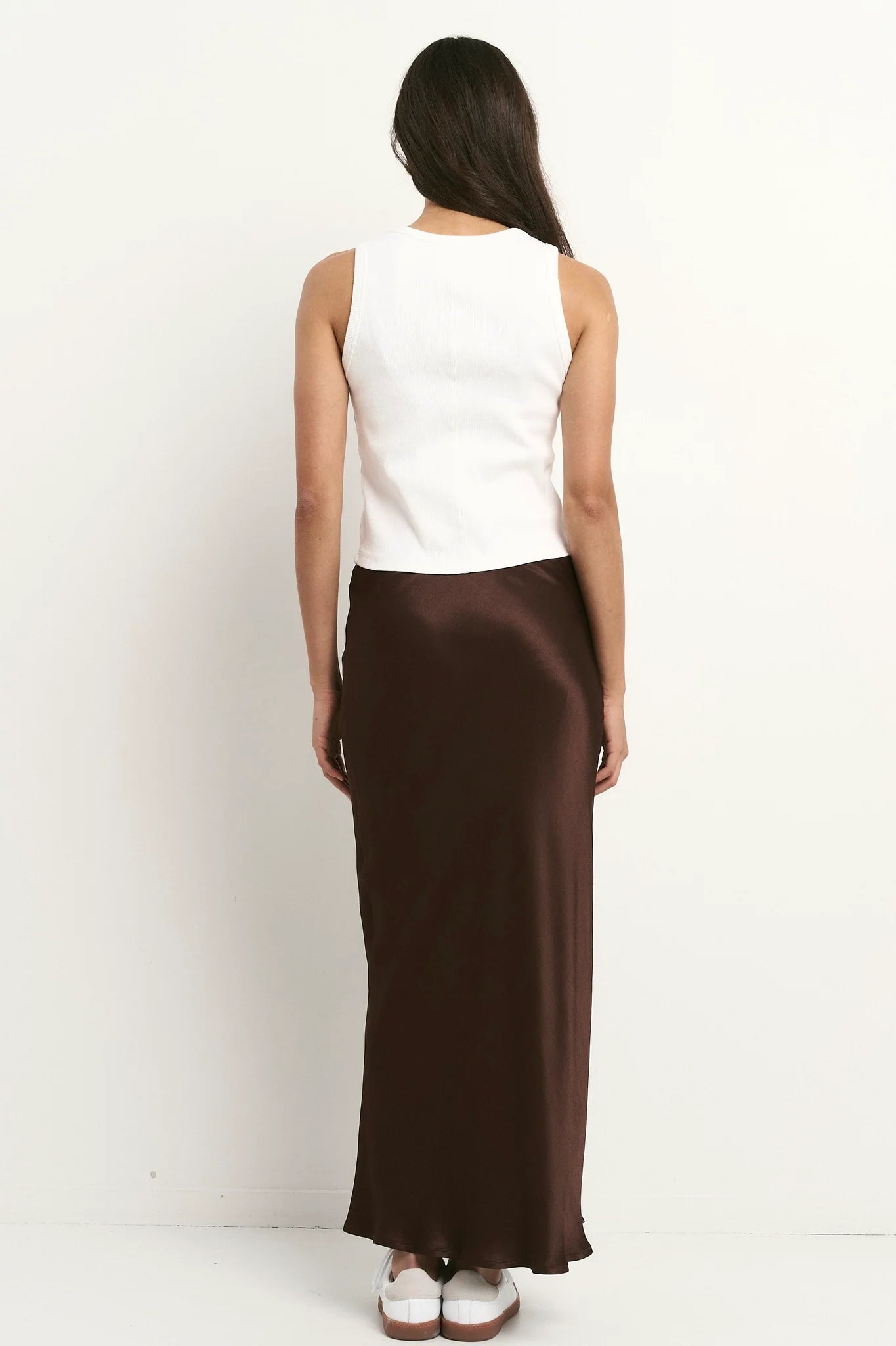 IVY+JACK Rosette Satin Bias Midi Skirt Chocolate