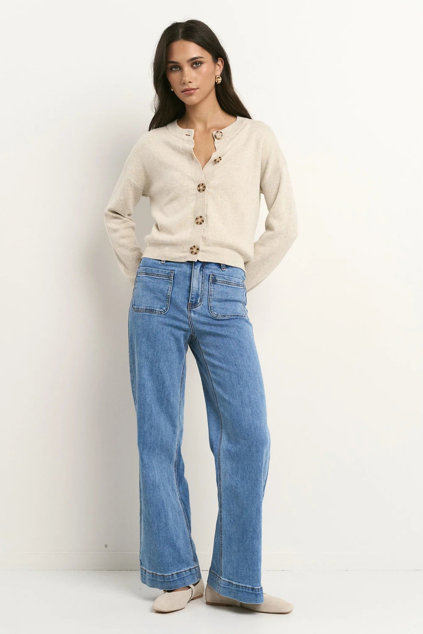 IVY+JACK Solar Oat Cotton Crew Neck Cardigan