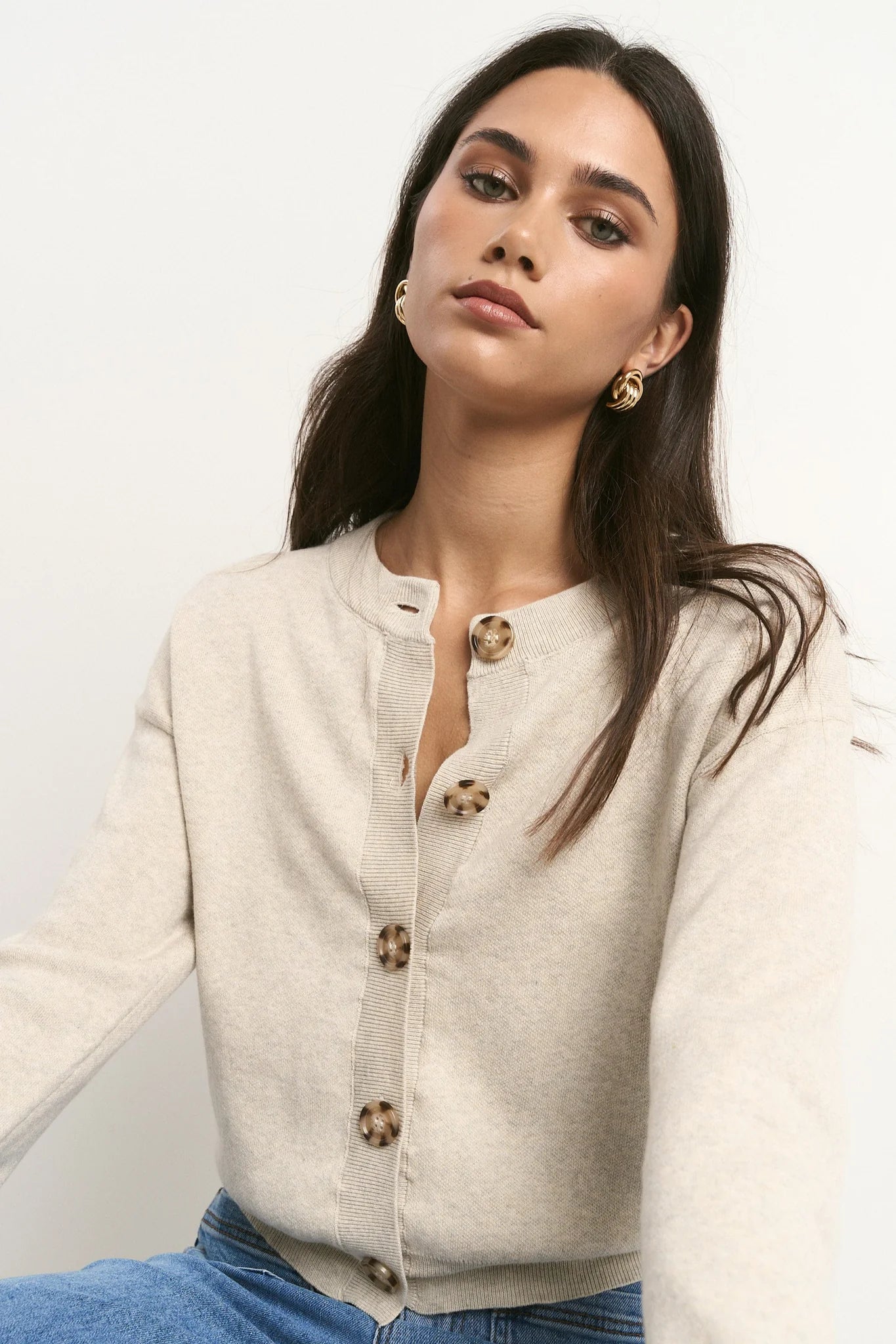 IVY+JACK Solar Oat Cotton Crew Neck Cardigan