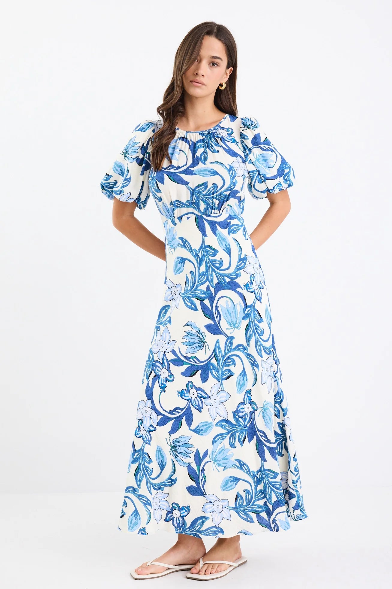 STORIES BE TOLD Stage Blue Floral Puff Sleeve Maxi Dress