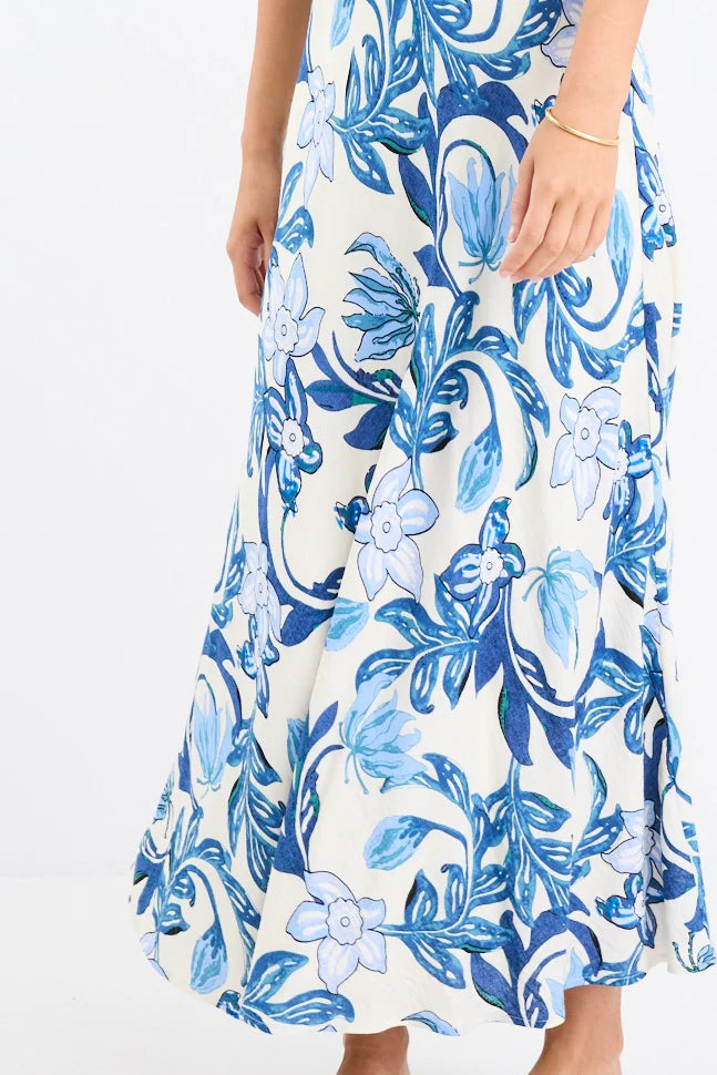 STORIES BE TOLD Stage Blue Floral Puff Sleeve Maxi Dress