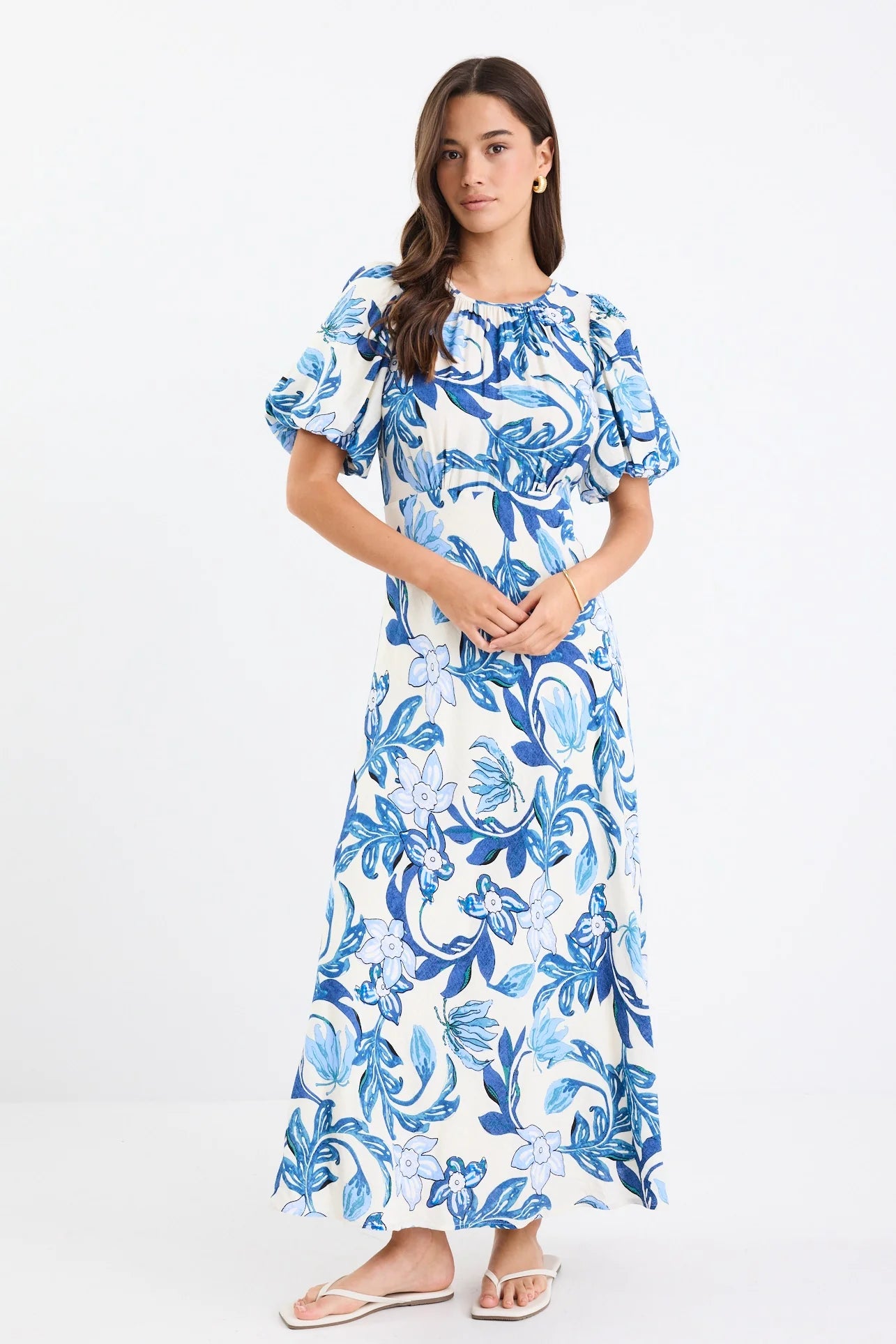 STORIES BE TOLD Stage Blue Floral Puff Sleeve Maxi Dress