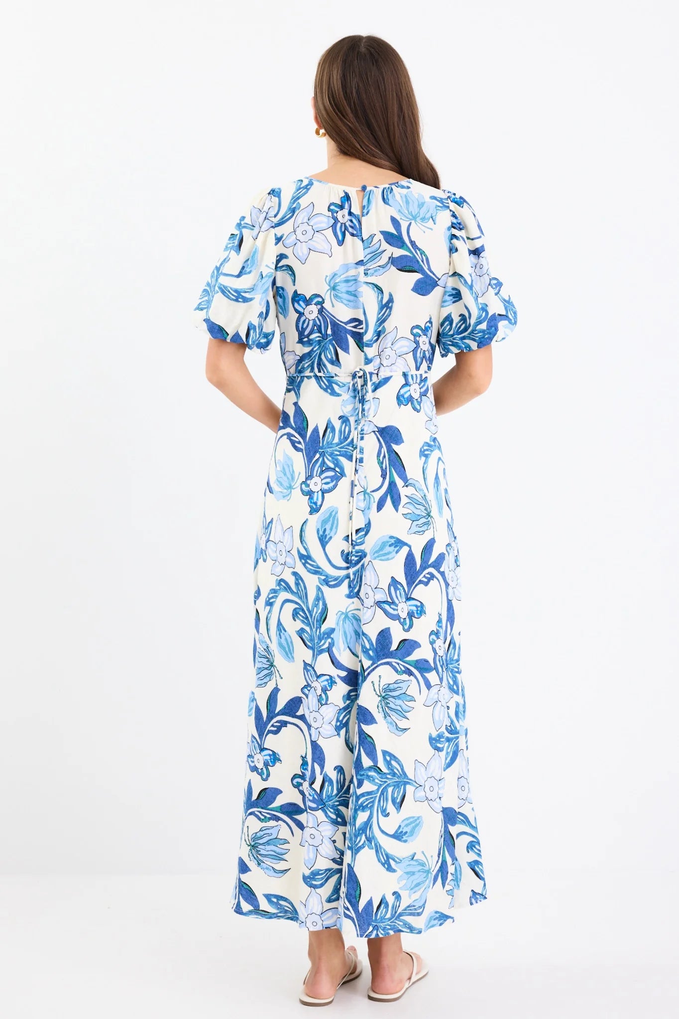 STORIES BE TOLD Stage Blue Floral Puff Sleeve Maxi Dress