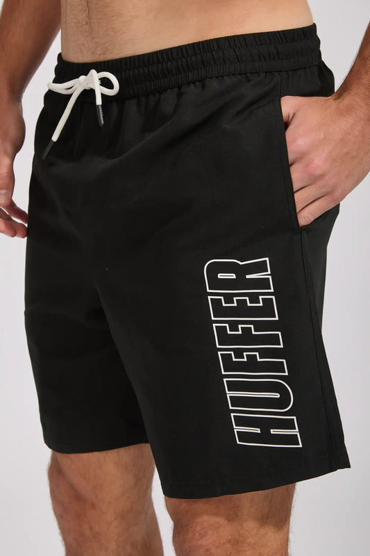 HUFFER Staple Trunk Elastic Waist Boardshort Black