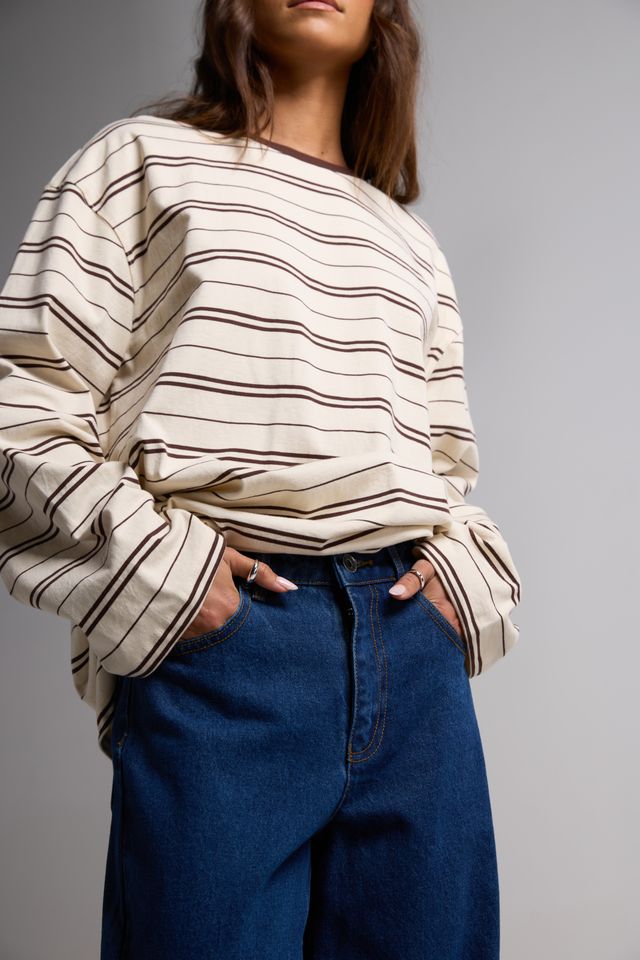 SILENT THEORY Stripe Long Sleeve Tee Chocolate