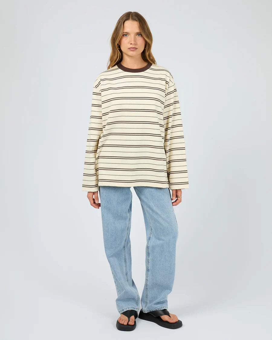 SILENT THEORY Stripe Long Sleeve Tee Chocolate
