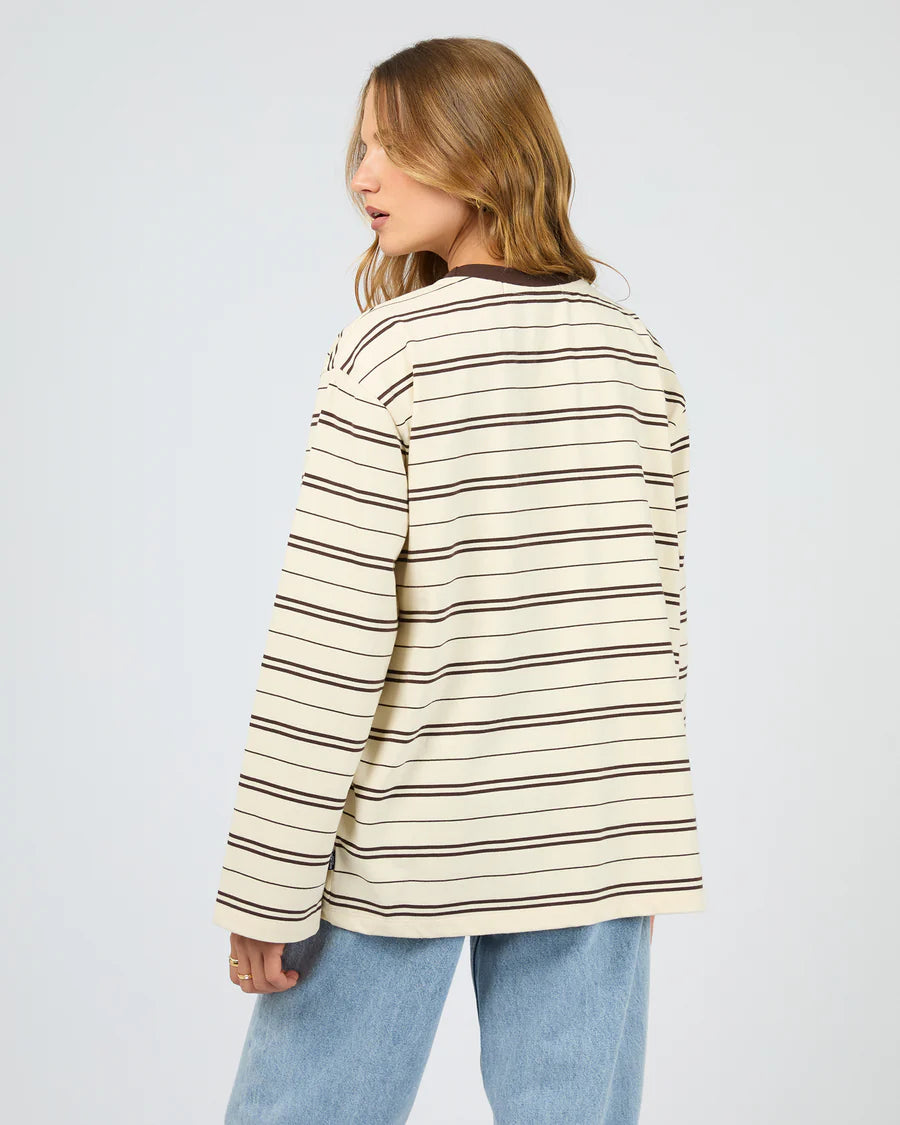 SILENT THEORY Stripe Long Sleeve Tee Chocolate