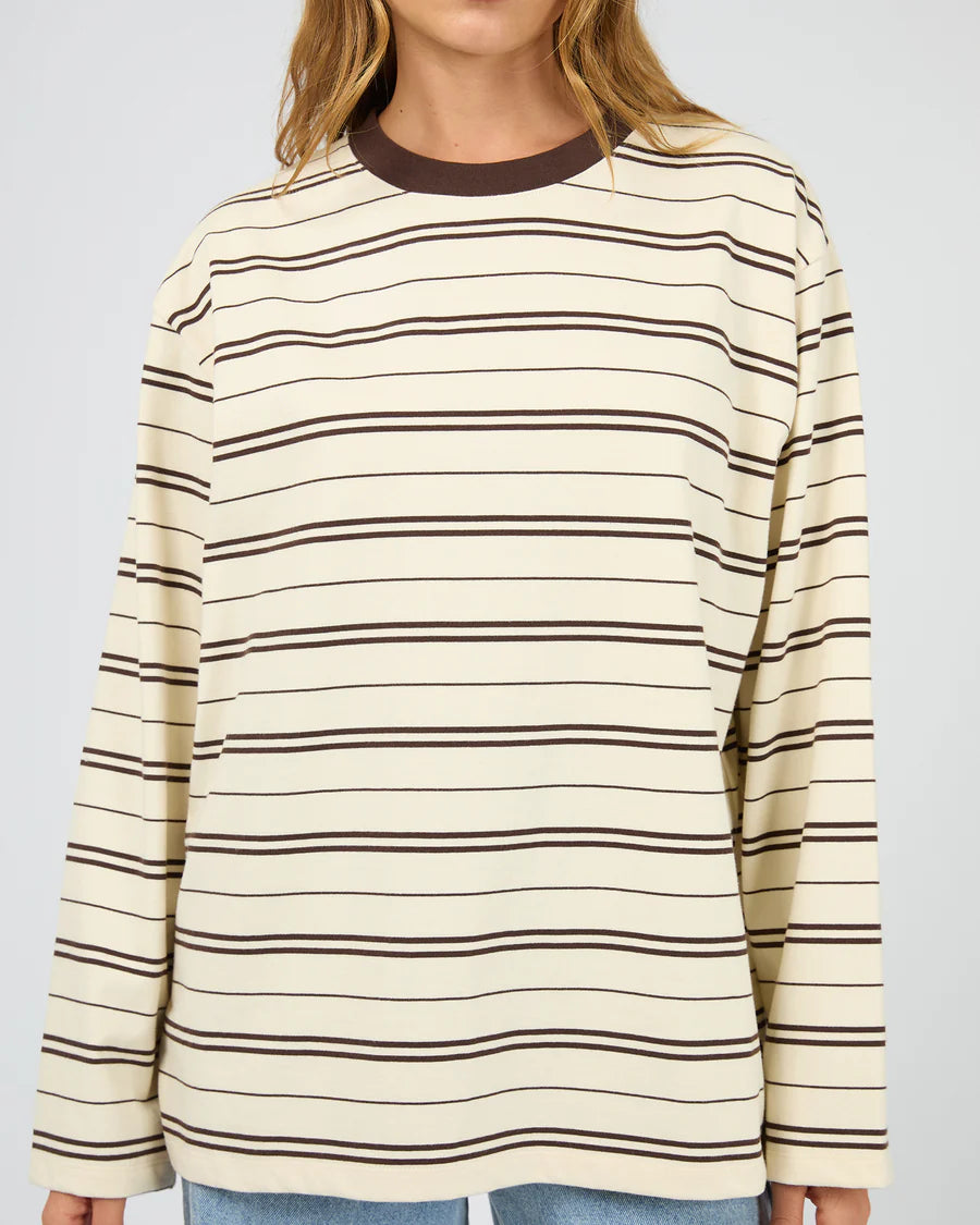 SILENT THEORY Stripe Long Sleeve Tee Chocolate