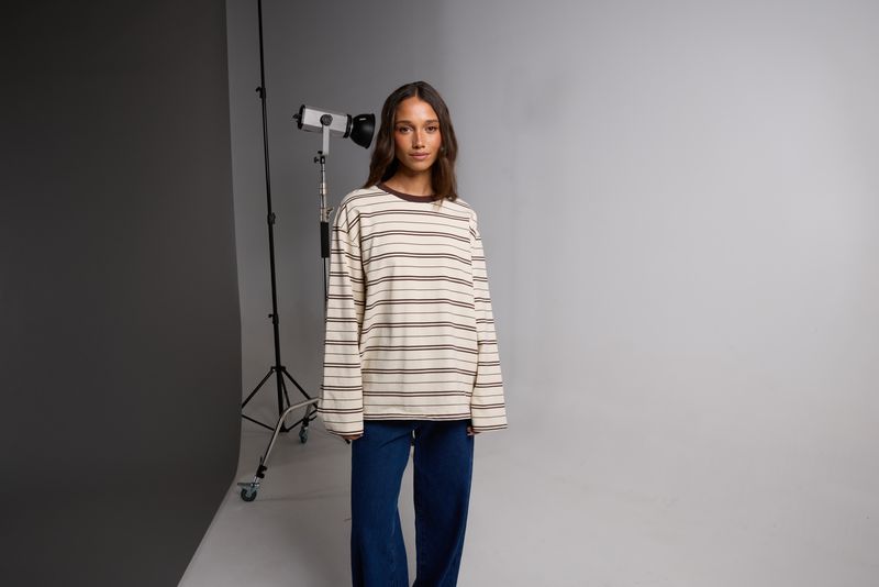 SILENT THEORY Stripe Long Sleeve Tee Chocolate