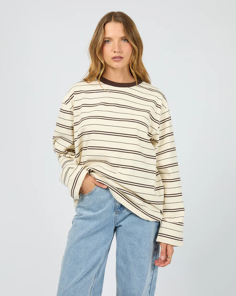 SILENT THEORY Stripe Long Sleeve Tee Chocolate