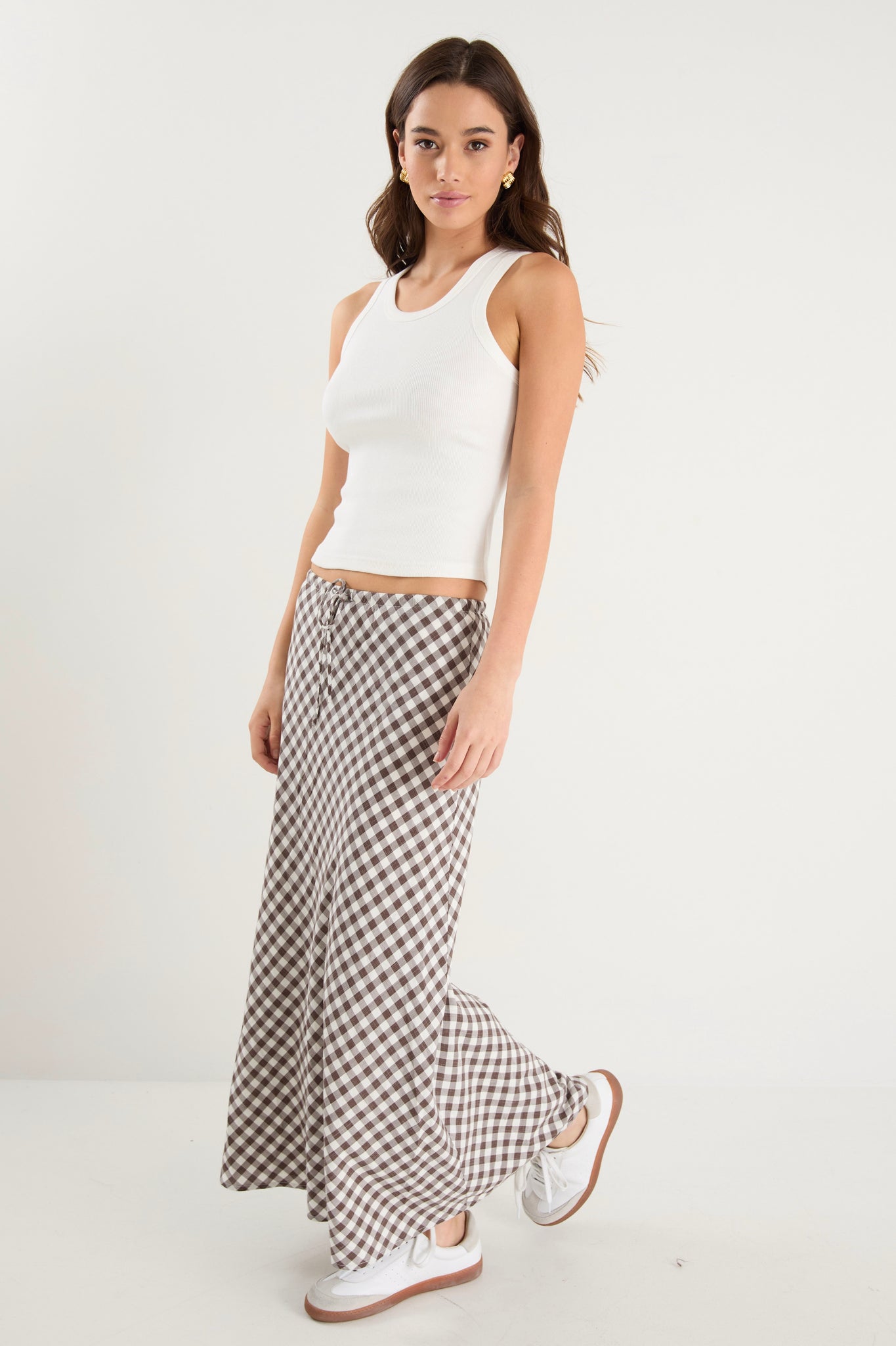 AMONG THE BRAVE Summit Chocolate Gingham Tie Waist Bias Skirt