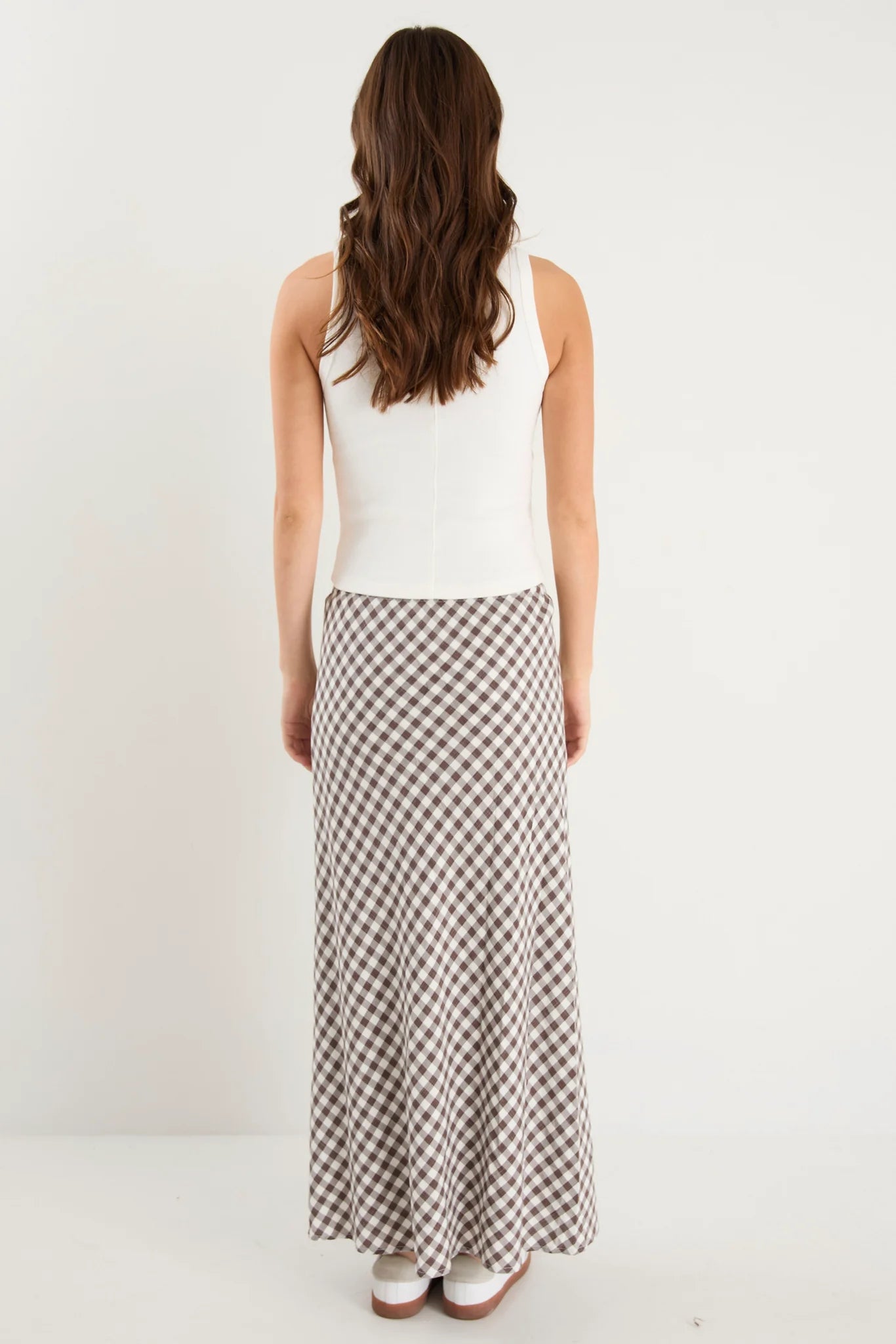 AMONG THE BRAVE Summit Chocolate Gingham Tie Waist Bias Skirt